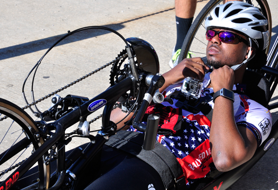 image of RJ Anderson in his custom racing wheelchair